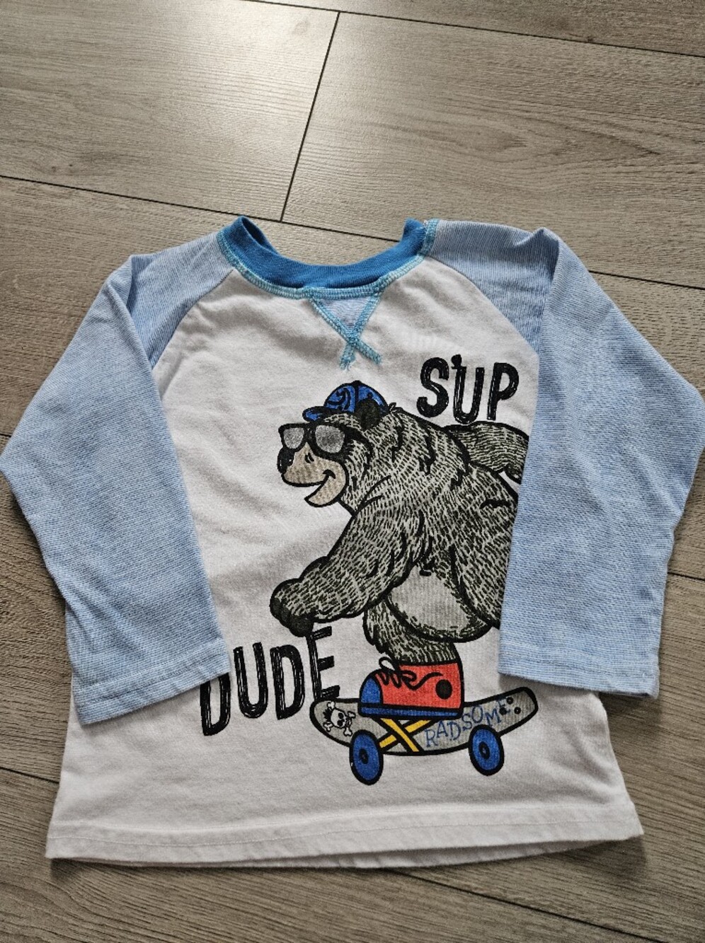 Nannette Kids Skateboarding Bear Raglan Long Sleeve Shirt Toddler Size 3T